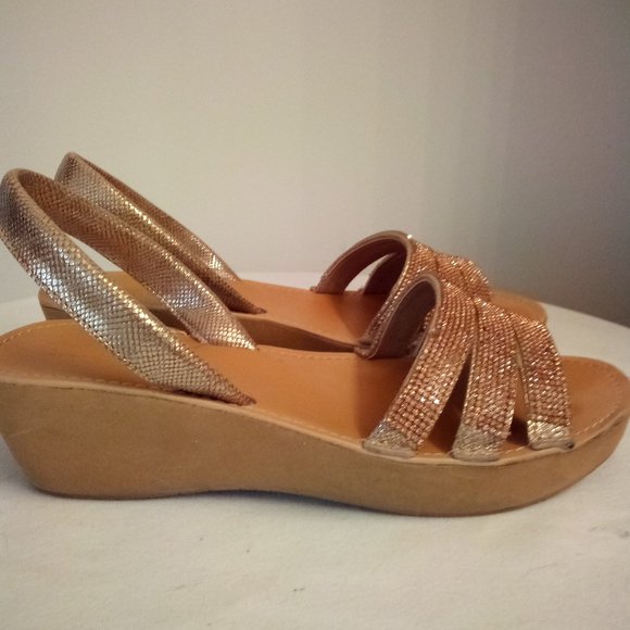 Blingy Copper Colored Sling Back Sandals - Picture 3 of 9